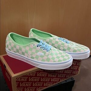 Vans Mint Green and White Checkered Sneakers